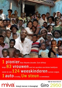 Poster van de Miva Actie: Pater Stan Myebe met zijn weeskinderen in Zuid Afrika.